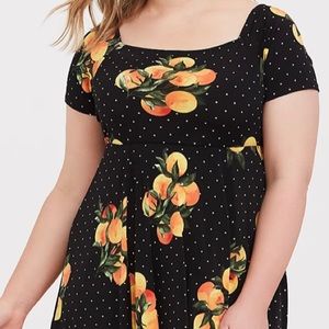 Torrid Orange Print Skater Dress, Retro Fruit.